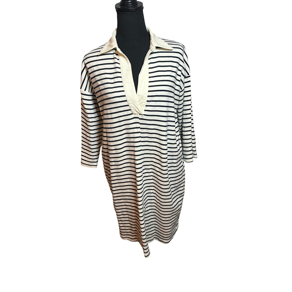 Tuckernuck Ashton Navy White Striped Rugby V-Neck Collar Dress Small preppy